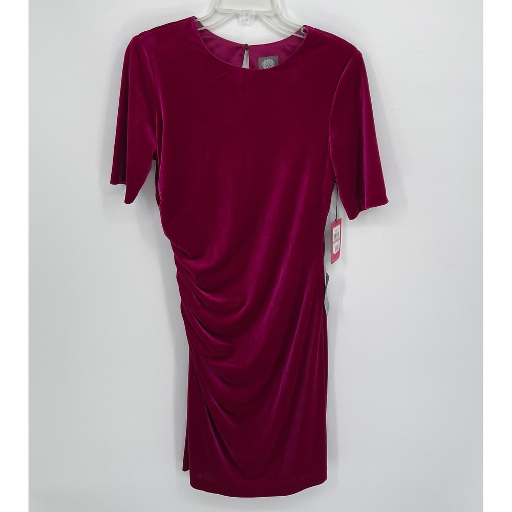 Vince Camuto NWT Women's Pink Ruched Velvet Stretch Party Sheath Dress Size 12P